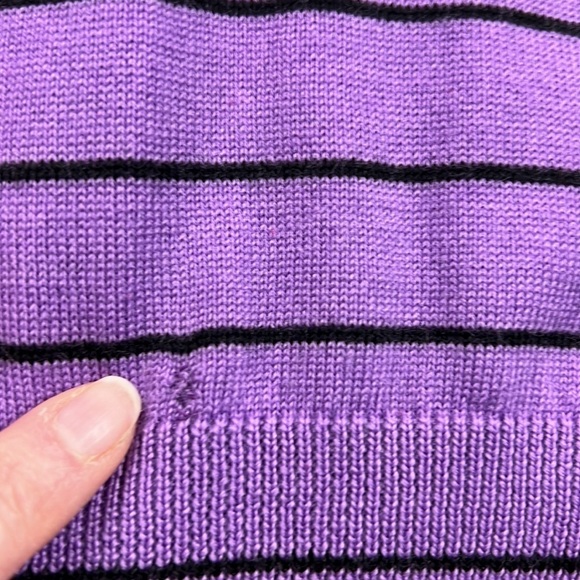 Men's Lacoste purple wool striped v-neck sweater - Picture 6 of 11